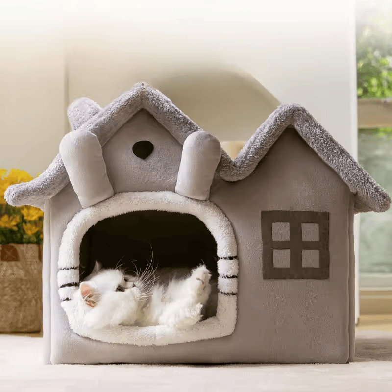 Luxury Foldable™Pet House – Warm Cave Bed with Detachable Mat